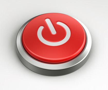 3d rendering of a red button with an on off logo on it.