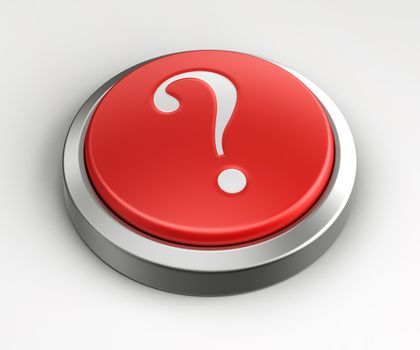 3d rendering of a red button with question mark written on it.