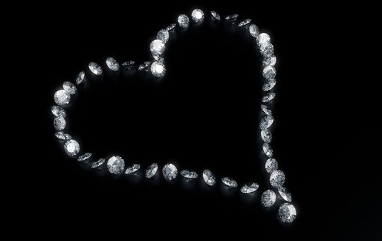 3d rendering of diamonds in the shape of a heart