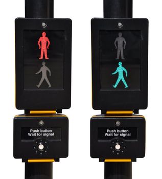pedestrian traffic lights, red and green walk sign (isolated on white background)