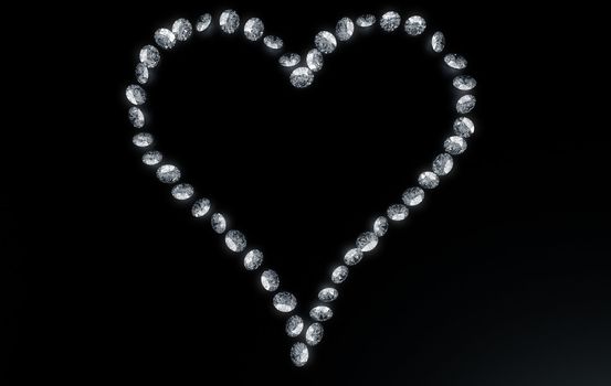 3d rendering of diamonds in the shape of a heart