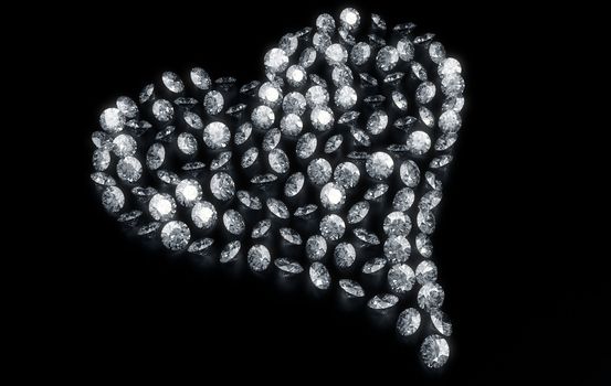 3d rendering of diamonds in the shape of a heart