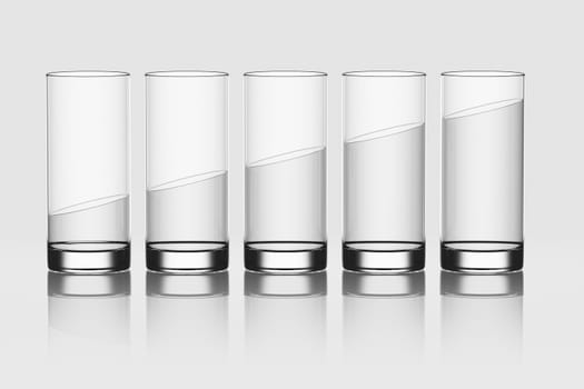 3d rendering of 5 water glasses