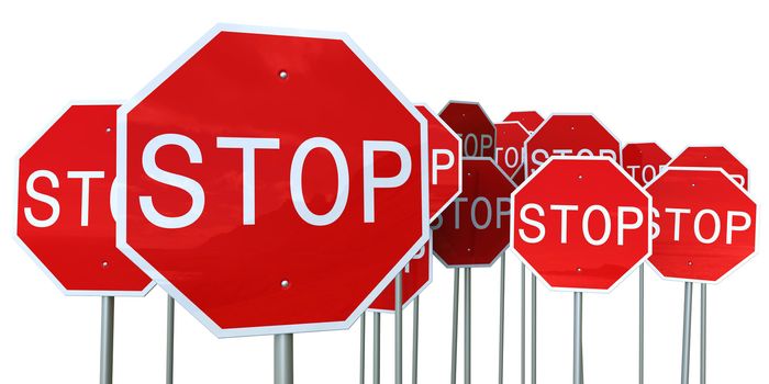 3d rendering of a lot of stop signs