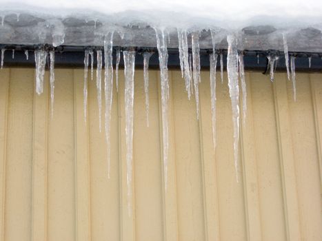 Melting icicles on the roof