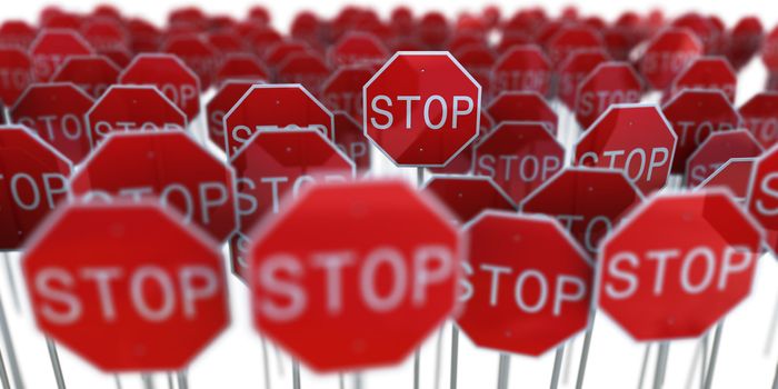 3d rendering of a lot of stop signs