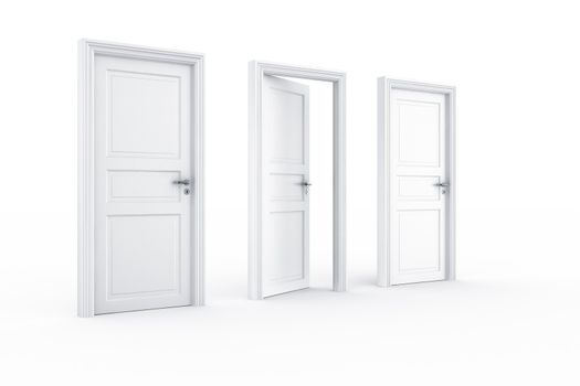 3d rendering of 3 doors on a row with the middle door open