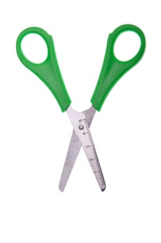 green scissors isolated on white background (scissor with ruler)