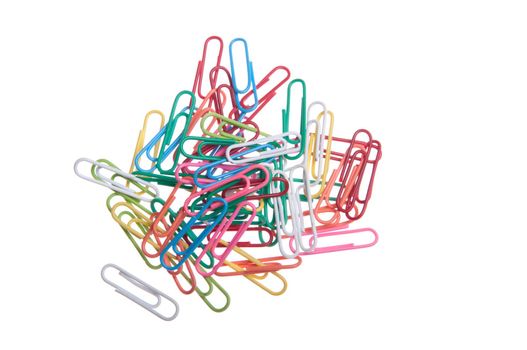 colored paper clips isolated on white background