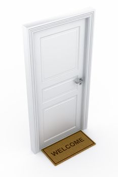 3d rendering of a door with welcome doormat