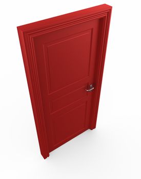 3d rendering of a red closed door standing on a white floor