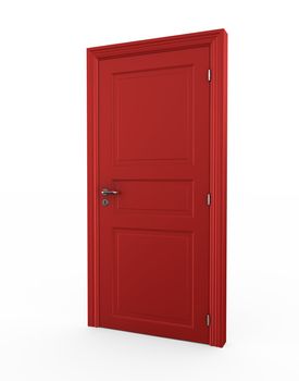 3d rendering of a red closed door standing on a white floor