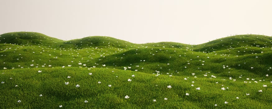 3d rendering of a green field with white flowers