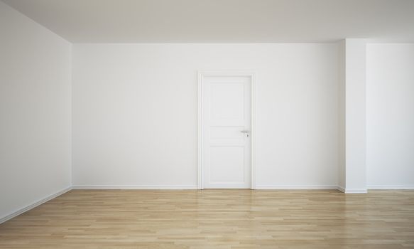 3d rendering of an empty room with a closed door
