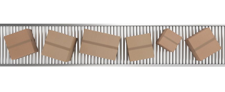 3d rendering of Cardboard boxes on a conveyor belt