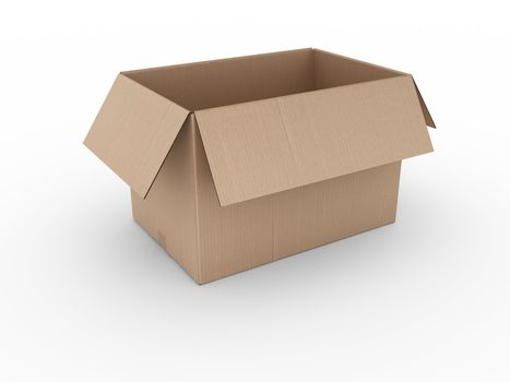 3d rendering of an open cardboard box