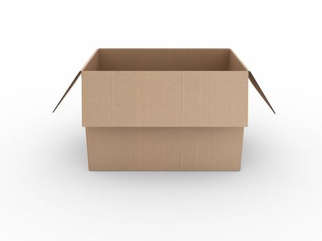 3d rendering of an open cardboard box