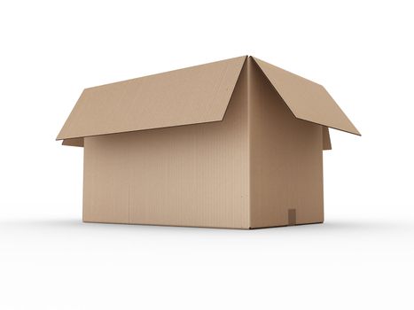 3d rendering of an open cardboard box