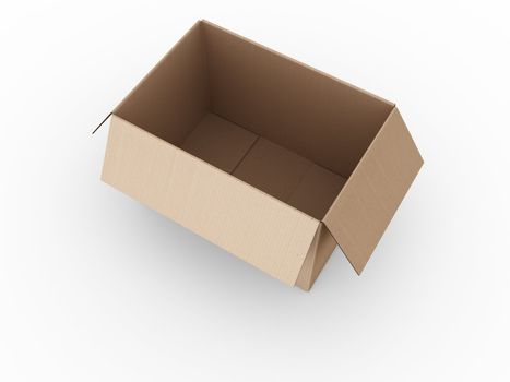 3d rendering of an open cardboard box