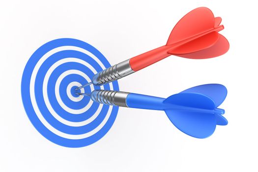 3d rendering of darts hitting the target