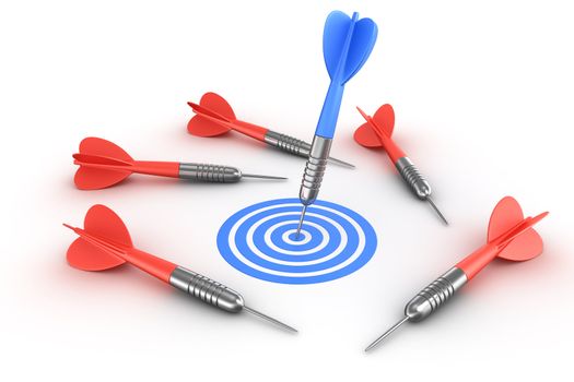 3d rendering of darts hitting the target