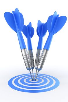 3d rendering of darts hitting the target