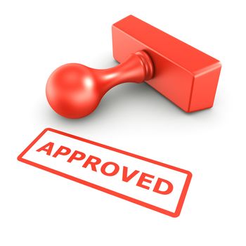 3d rendering of a rubber stamp with APPROVED in red ink