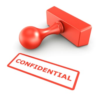 3d rendering of a rubber stamp with CONFIDENTIAL in red ink