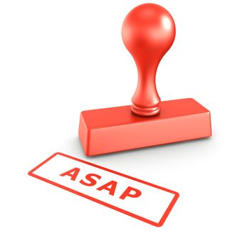 3d rendering of a rubber stamp with ASAP in red ink