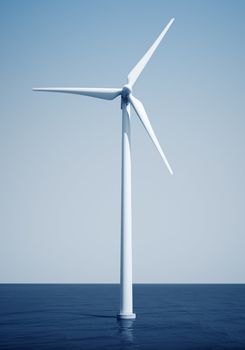 3d rendering of a windturbine on the ocean