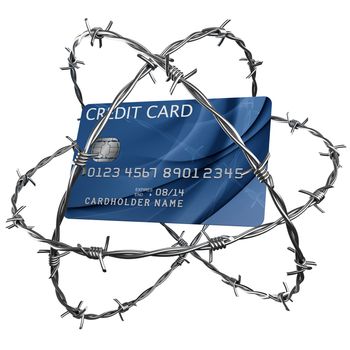 3d rendering of a credit card wrapped in barbed wire