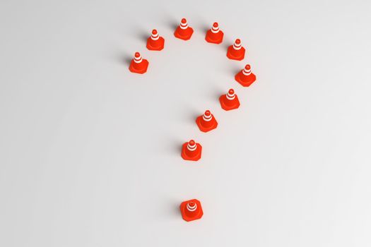 3d rendering of traffic cones shaped as a question mark