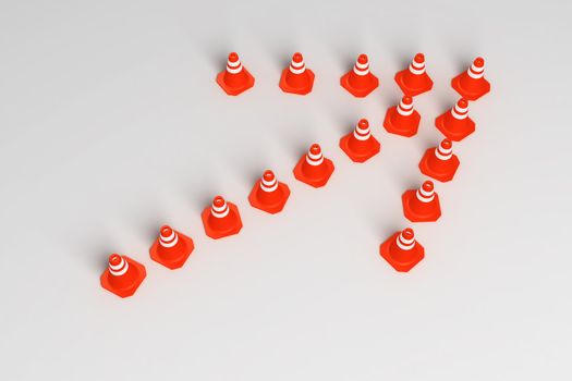 3d rendering of traffic cones forming an arrow