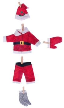 Santa Claus clothes on white background (hat, coat, pants, glove, socks)