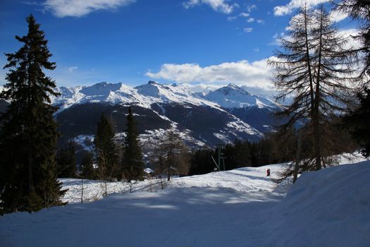 View of the Alps by beautiful sunny winter day, Switzerland