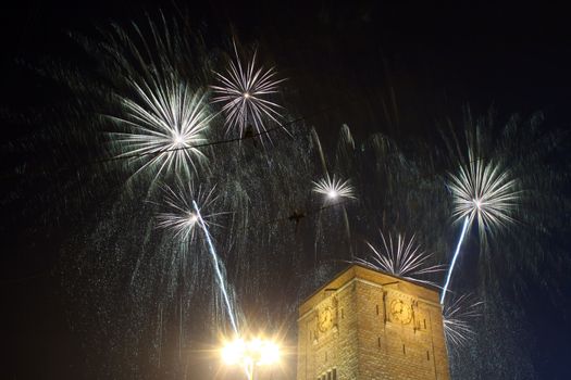 Fireworks above the old castle celebrating New Year's Day