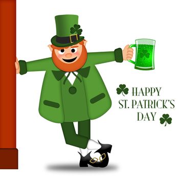 Happy St Patricks Day Drunk Leprechaun Drinking Green Beer Illustration
