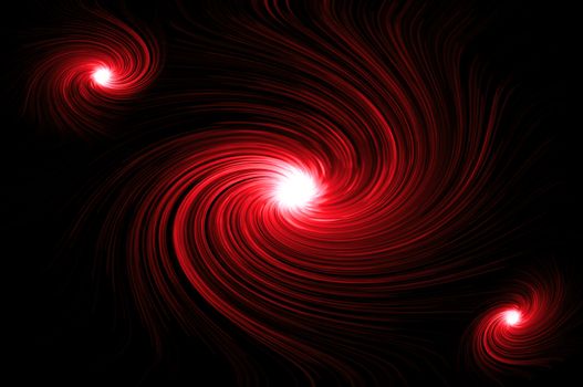 Abstract red swirling lights against black background.