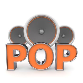 word Pop with three speakers in background - orange style