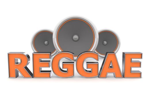 word Reggae with three speakers in background - orange style