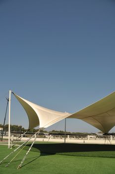 modern outdoor tent for recreational purposes (blue sky background)