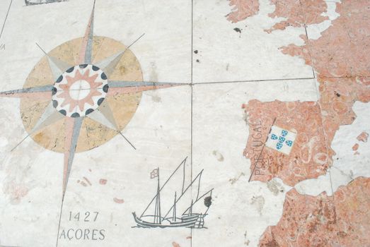the mosaic map, showing the discoveries routes in the 15th and 16th centuries 