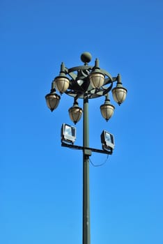 retro and ancient lamp with blue sky background