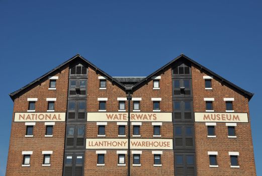 national waterways museum on a warehouse building in Gloucester docks, England
