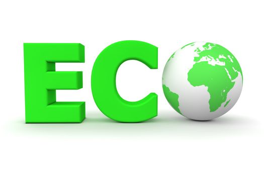 green word Eco with 3D globe replacing letter O