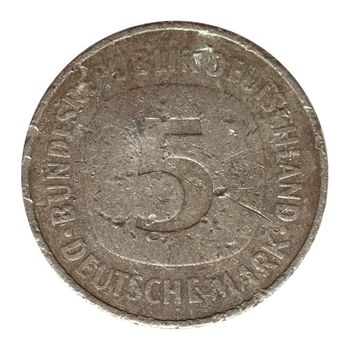 German Five Mark coin over clear background