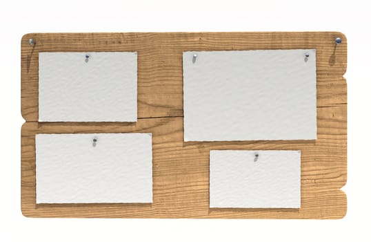 old wooden notice board isolated over white