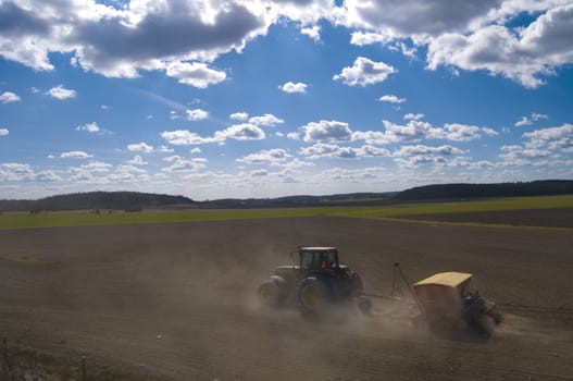 Spring sowing on farmland a beautiful day