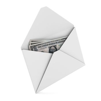 Money in envelope on white background. Isolated 3D image