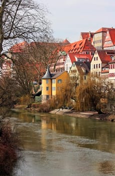 This image shows a old town with river